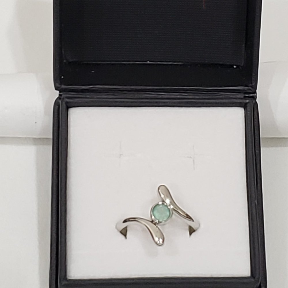 LucyQ Grandidierite ring in Rhodium over 925 Sterling size 10
